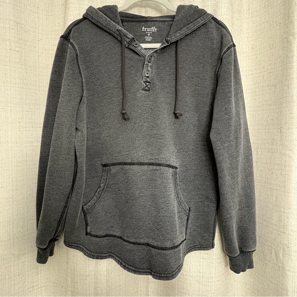 Truth By Republic Men’s Vintage Look Acid Wash Charcoal Grey Hoodie Size Small